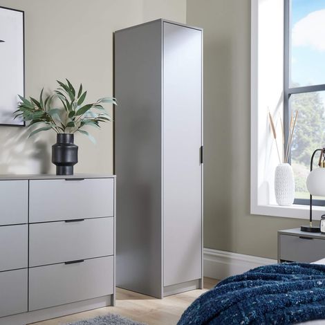 Wardrobe 1 Door Space Saving Grey Bedroom Home Furniture Clothing Storage Unit (1/5)