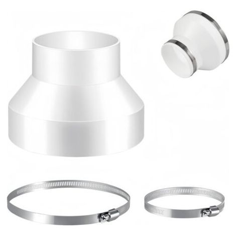 BUNTHAUS Adaptateur de Tube Rond, Réducteur pour Ventilation 150 mm à 100 mm avec 2 colliers de serrage en acier inoxydable réducteur en ABS pour conduits de ventilation (1/4)