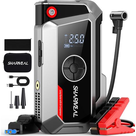 Booster Batterie avec Compresseur Démarreur Batterie Voiture 250PSI Gonfleur de Pneus 12V Jump Starter Eclairage de Secours Banque d'alimentation (1/5)