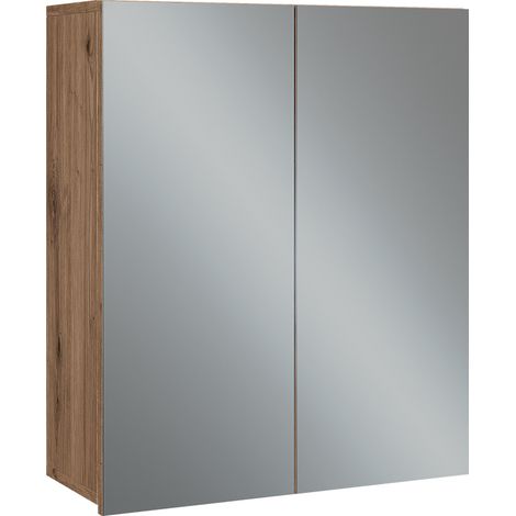 Armario con espejo para baño Takumi, Artesano, 60 x 70 cm con 3 compartimentos cerrados, Vicco