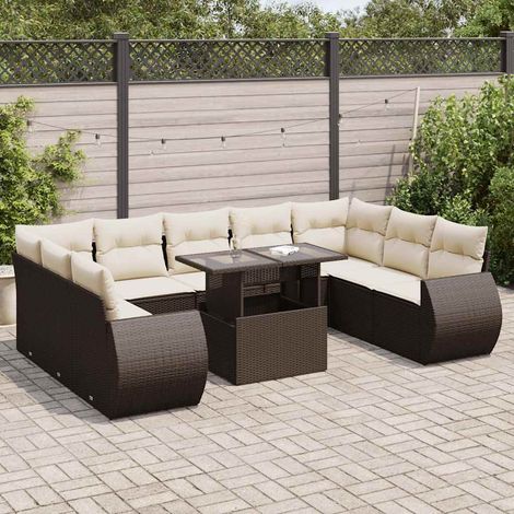 vidaXL Set Divani da Giardino 10pz con Cuscini in Polyrattan Marrone (1/5)