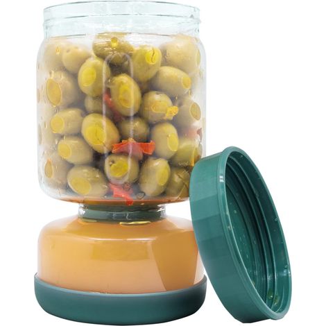bocal verre pour pickles système inversé séparation liquide couvercle hermétique base silicone 900 ml sans BPA PFAS idéal conservation aliments (1/5)