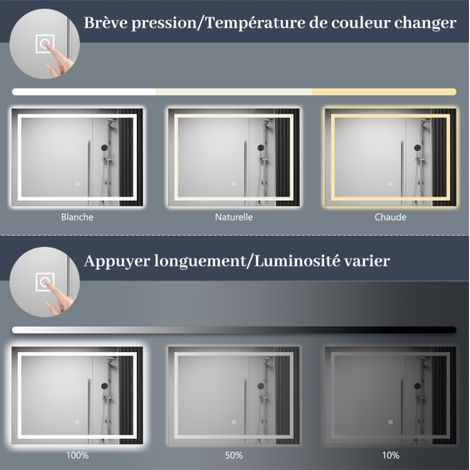 AICA Miroir LED 120x70cm avec bluetooth + tricolore + horloge AICA Miroir LED 120x70cm avec bluetooth + tricolore + horloge