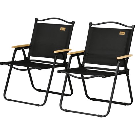 Lot de 2 chaises pliantes de camping/pêche – Tissu Oxford et structure en acier, 54 x 59 x 78 cm, noires