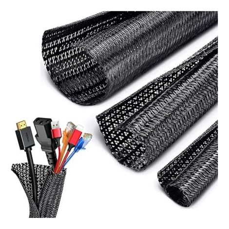 Computer Cable Sleeve 3 Meter Φ13-14mm Flexible Adjustable, Cable Tidy Cable Management Split Braided PET Storage, Cable Cover Protection for Car/TV/Computer Cables, Organizer