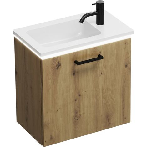 burgbad Eqio Waschtischkombination mit Mineralguss-Waschtisch und LED-Beleuchtung, 52 cm, mit Stangengriff G0234 (1/5)