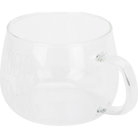 Tasse à café en verre borosilicate transparent avec anse pour thé au lait, cocktails et autres boissons (étiquette blanche) (1/5)