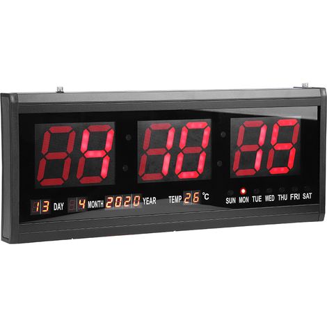 Grande horloge murale numérique LED moderne avec date et température, 12/24h, bureau, prise UE 110V-240V (1/5)