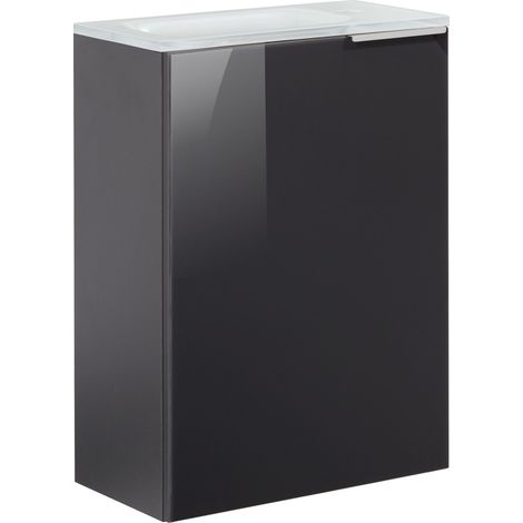 Fackelmann KARA SBC Gäste-WC Set 2 Teile – Waschtischunterschrank mit Glasfront in Anthrazit mit Waschbecken aus Glas in Weiß  – Waschbeckenunterschrank schmal – Türanschlag links – 45 cm breit"-"9006 (1/5)