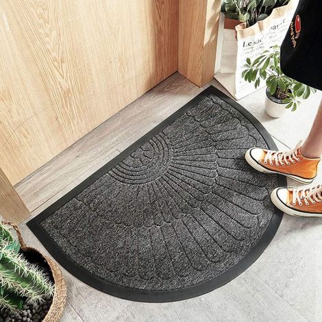 Halbmond-Fußmatte für draußen, 90 x 60 cm, Halbkreis-Fußmatten für drinnen, Fußmatten für den Außeneingang, Außenfußmatte, rutschfeste Fußmatte, waschbare Fußmatte, 60 x 90, Dunkelgrau
