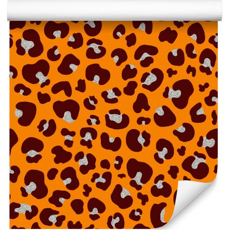 Papel pintado con estampado de piel de animal naranja y dorado, 50x1000 cm. (1/4)