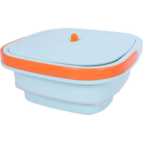 Machine à laver portable 6L en TPR à ions négatifs, pliable, mini seau à linge, idéale pour camping-car, voyage et appartement. Prise US 100-240V, bleue. (1/5)