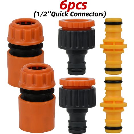 (e-6pcs-1/2'') Kit de 6 raccords rapides mâles pour tuyau d'arrosage 1/2", adaptateur et rallonge pour la réparation et le remplacement de tuyaux. (1/5)