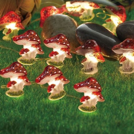 3m LED Mushroom String Lights with 30 Battery-Powered LEDs for Halloween, Christmas, Weddings, Indoor Use, Bedrooms, Dorms, Yards, and Fences (1/4)