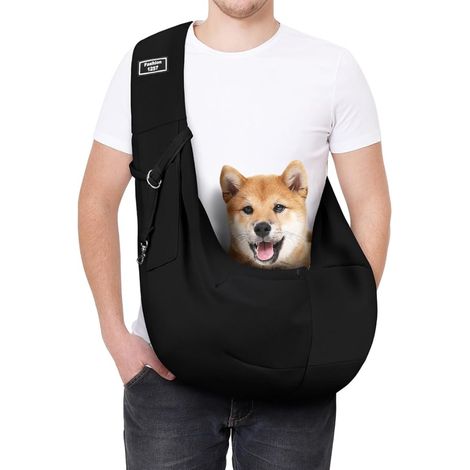Sac de Transport pour Chien Chat, Sac à BandoulièRe pour Petit Moyen Chiens/Chats, Sac à Bandoulière Mains Libres pour Animaux Jusqu’à 5kg pour l'extérieur, Marcher, Voyages(Noir) (1/5)