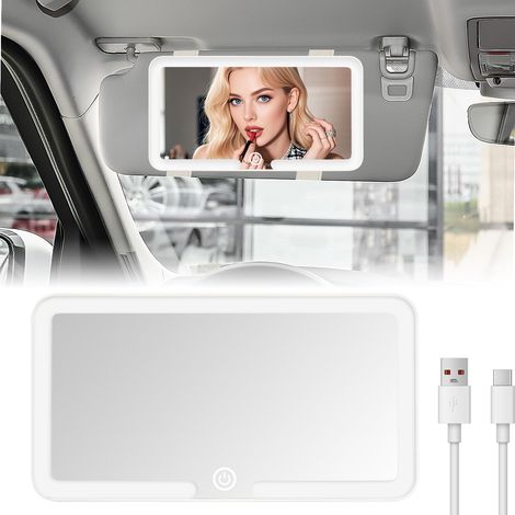 Miroir de courtoisie Voiture, Universelle Portable miroirs pare soleil voiture avec 3 modes d'éclairage, LED rechargeable Miroirs voiture Facile à installer, Blanc (1/5)