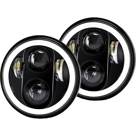 Faro per moto, fascio luminoso bicolore, LED ad alta potenza, 2 anelli luminosi (angel eyes) (1/2)