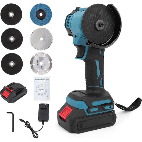 Mini smerigliatrice angolare a batteria da 21 V, 10.000 giri/min/76 mm, utensile elettrico per smerigliatura con 2 batterie, 7 dischi per taglio, lucidatura e levigatura (1/5)