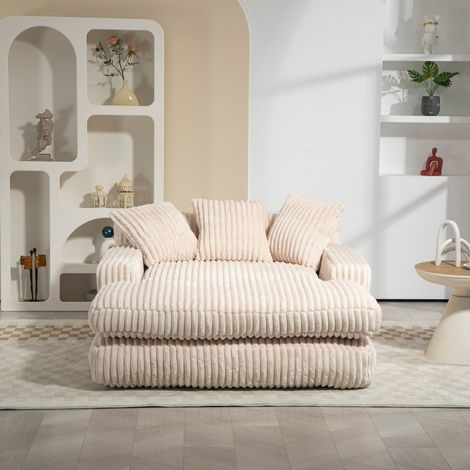 Canapé-lit moderne en velours côtelé Cloud Couch-3 coussins-Confort canapé-sol-Pour salon et bureau-Beige-125x155x63cm (1/5)
