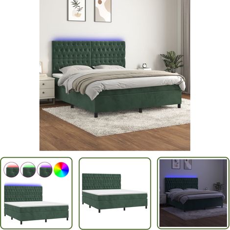 vidaXL Sommier à lattes de lit matelas et LED Vert foncé 160x200 cm (1/5)
