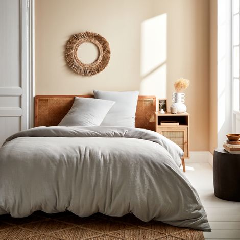 Ropa de cama de gasa de algodón gris claro, 2 plazas