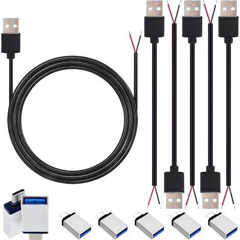 2-adriges USB-Stromkabel, 1 m langes, offenes USB-2.0-Kabel (Stecker) und 5-Adapter-Set, 24 AWG offenes Stromkabel (nur zum Laden von Geräten). (1/5)