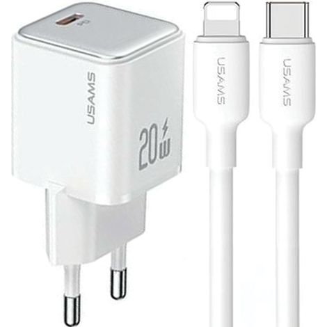 Usams Ladegerät 1xUSB-C PD20WPD3.0 Schnellladefunktion US-CC183 + USB-C/Lightning-Kabel US-SJ610 weiß/weiß YX-Serie YXXLOGTC03 (1/5)