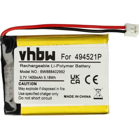 vhbw Battery Replacement for Audioline BPCK1500LI for Baby Monitor, Sensor Mat (1400 mAh, 3.7 V, Li-polymer, without Housing)