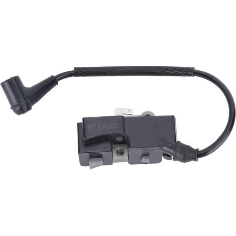 Zündspule für Husqvarna Kettensägen 345, 350, 357, 359, 362, 365, 371, 372, 372XP, 385, 390, schwarzes Metall und Kunststoff, 7 x 3,7 x 3,5 cm, Packung mit 1 Zündspule und 2 Zündkabeln (1/5)