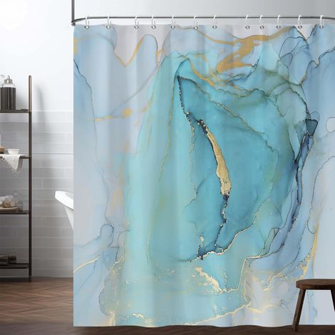 Sarcelle marbre Rideau de Douche 150x200cm de Luxe Bleu Vert craquelé Texture Rideaux de Douche pour Salle de Bain Moderne Art Abstrait imperméable Salle de Bain Rideaux décoratifs (1/5)