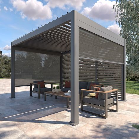 Persienne pour pergola bioclimatique Evora - 1 3 côté - 1,2 x 2,3 m Graphite - Hespéride (1/3)