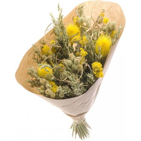 Bouquet de mariée fleurs séchées Jaunes 50 cm