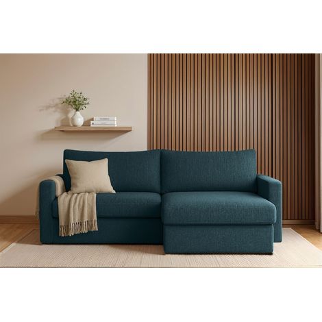 Ecksofa Sofa mit Schlaffunktion BENDIK Stoff Faro Dunkelblau Ottomane Rechts (1/3)