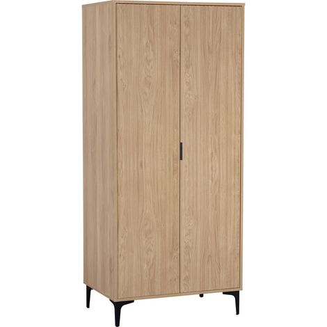 Miami 2 Door Wardrobe - L55 x W181.5 x H80 cm - Oak Effect/Black