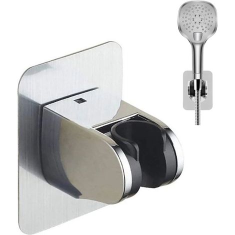 Soporte para cabezal de ducha sin taladro, soporte autoadhesivo resistente para ducha de mano - ángulo ajustable, soporte de ducha autoadhesivo (1/4)