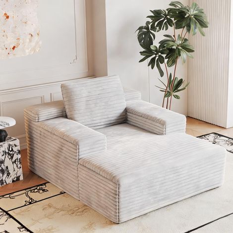 Canapé d'angle blanc 292 cm en tissu côtelé sans montage (1/5)
