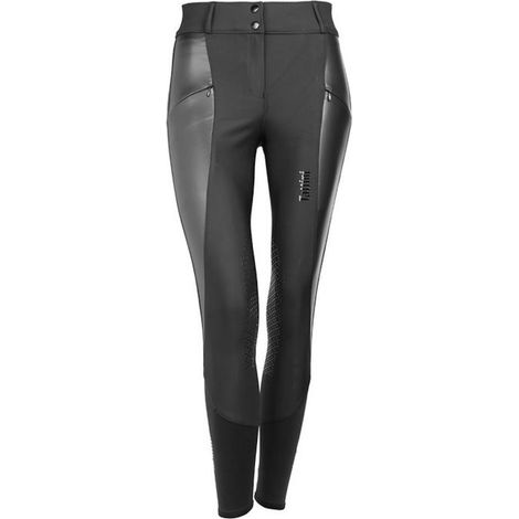Pantaloni Tattini donna modello Melissa a vita alta con inserti in ecopelle e grip al ginocchio: 46 IT, nero