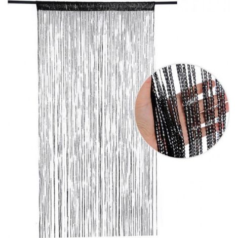 (Noir) Rideau de porte, rideau décoratif en fil métallique argenté 100 x 200 cm Panneau mural Fenêtre Porte Chambre Gland, parfait pour rideau de porte en fil métallique, moustiquaire (1/5)