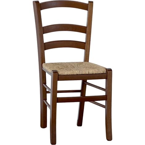 Okaffarefatto – Chaise en bois vénitien noyer foncé – Assise en paille – Hauteur d'assise 47 cm – Dimensions 43x39 cm – Fabriquée en Italie (1/5)