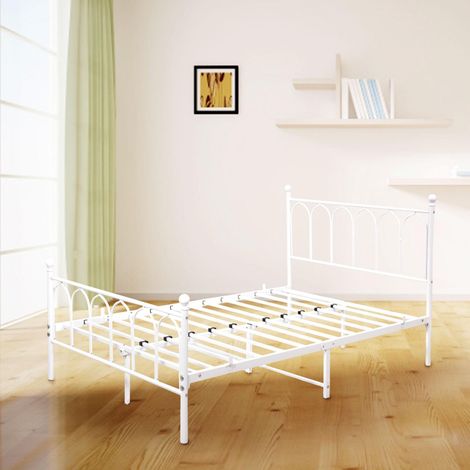 Lit enfant 90x200cm, lit simple, lit à structure en fer , métal, blanc - C (1/5)