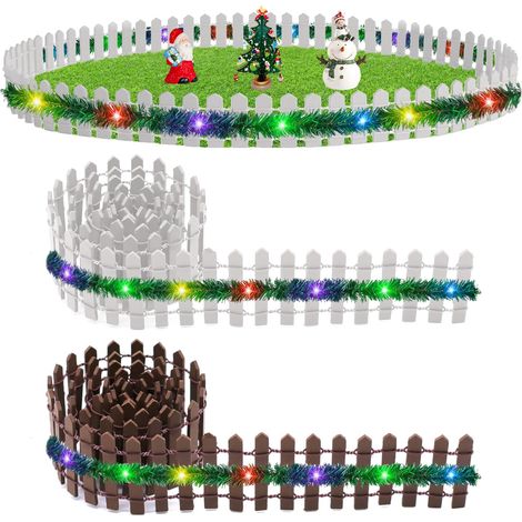 Lot de 6 accessoires de maison de lutin miniature de Noël - Clôture en bois - Accessoires de lutin avec maison de poupée - Guirlande lumineuse LED - Décoration de maison de lutin miniature (1/5)