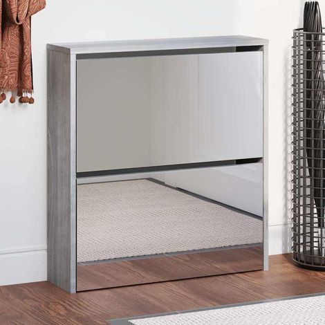 vidaXL Shoe Cabinet with Mirror 2-Layer Grey Sonoma 63x17x67 cm (1/5)