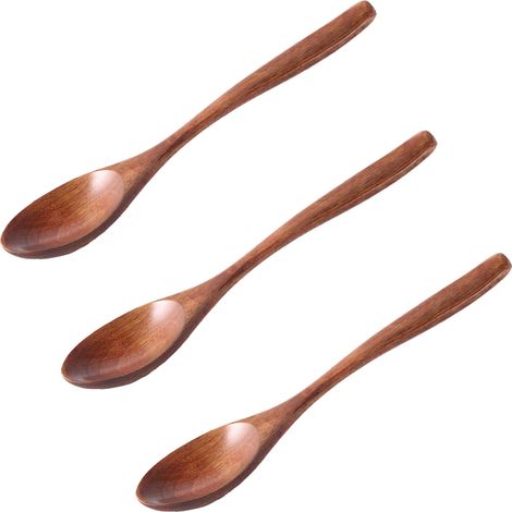 Cuillère En Bois - Manche Long - Pour Riz Dessert Soupe - En Bois Massif Naturel - Lot De 3 (1/5)