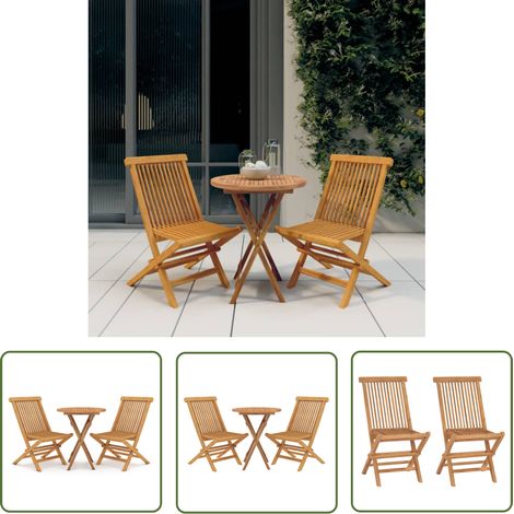 The Living Store Ensemble à manger de jardin 3 pcs Bois de teck massif - Ensemble Salon De Jardin - Meubles De Jardin - Table Et Chaises - Teck Massif - Mobilier Extérieur (1/5)