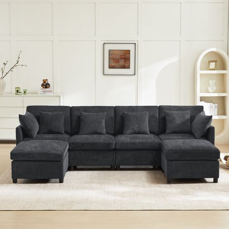 Canapé Modulaire 278x161cm - Grand Confort pour Famille - Structure Bois Massif et Métal - Capacité 150kg/Siège - Idéal pour Grand Salon - Gris (1/5)
