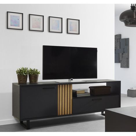 Meuble TV moderne 164 cm noir/chêne Madera (1/5)