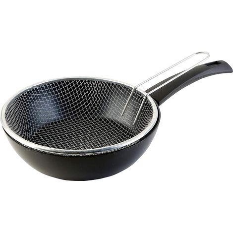 Friteuse/Faitout avec Panier, 20 cm Induction, Antiadhésive XYLAN Plus Écologique sans PFOA, Aluminium Pressé, Protecteur en Tissu, Vitrocéramique, Gaz, Lave-vaisselle (1/4)
