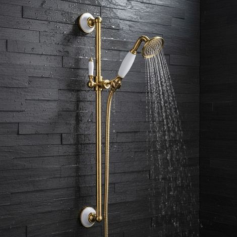Ensemble de barre de douche avec douchette PaulGurkes en or rétro antique