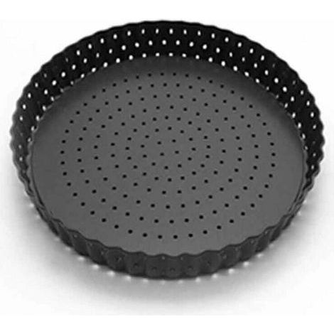 Moule à tarte perforé avec fond amovible, anti-adhésif, pour tarte à pizza, tarte à tarte ronde cannelée pour maison (1/4)
