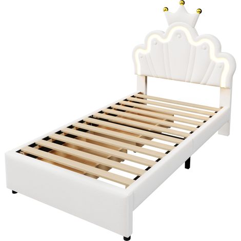 Letto imbottito 90 x 200 cm bianco senza materasso con LED, 2 cassetti e testiera regolabile (1/5)